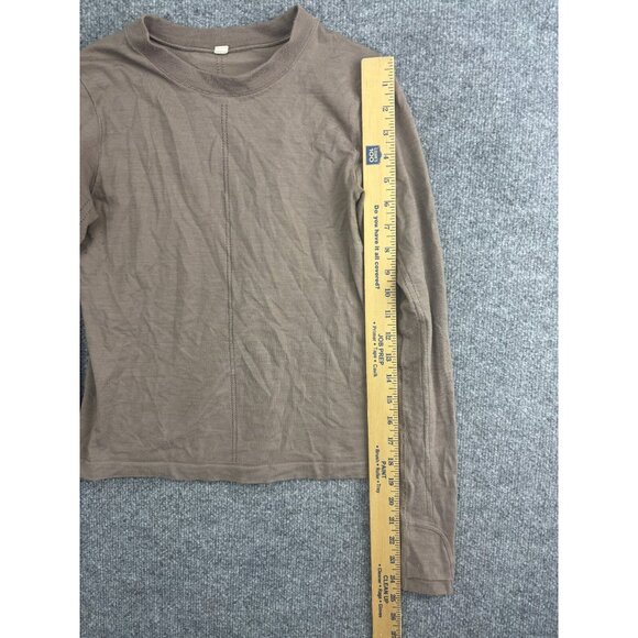 Athleta Athletic Long Sleeve T-Shirt Women's Medium Taupe Brown Crew Neck Fitted - Picture 5 of 9